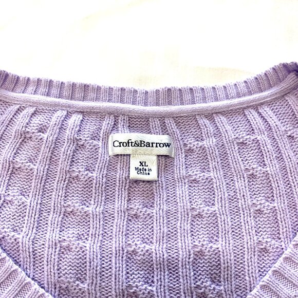 Croft&Barrow Women Sweater. 100% Cotton. Lavender. V-Neck. Cable Knit. Size XL. - Picture 6 of 9